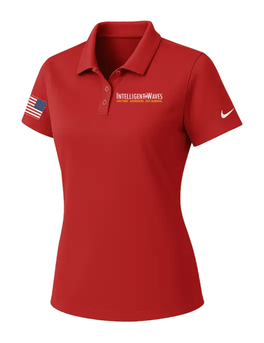 Nike Womens Red Dry Essential Solid Polo w/Intelligent Waves Logo, US Flag Logo
