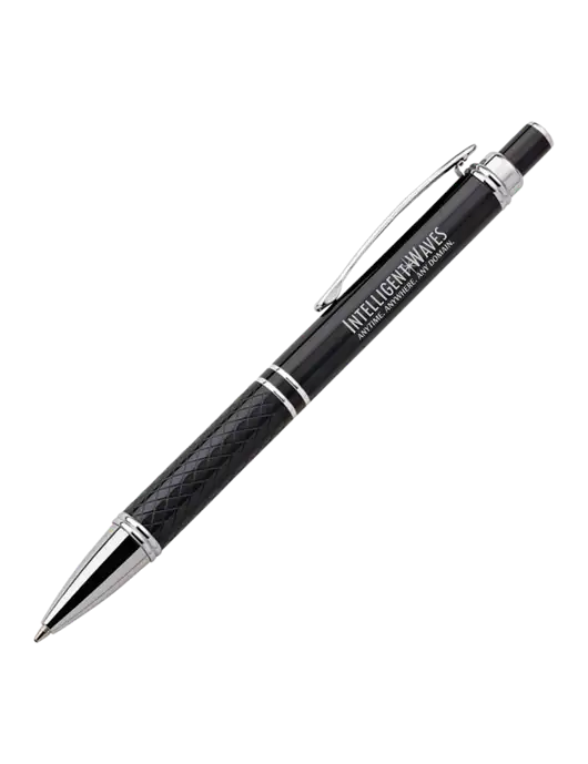 Black Stellar Scribe Pen - Black Ink w/Intelligent Waves Logo