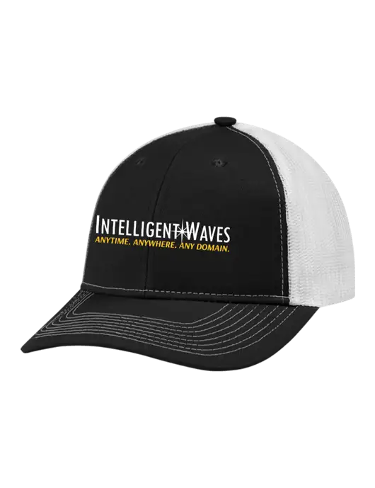 Snapback Ponytail Trucker Cap Black w/White Mesh w/Intelligent Waves Logo