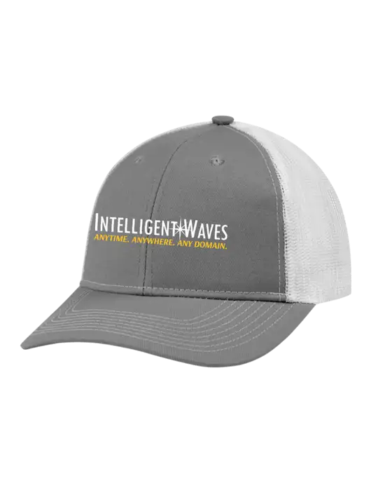 Snapback Ponytail Trucker Cap Light Medium Heather Grey w/White Mesh w/Intelligent Waves Logo