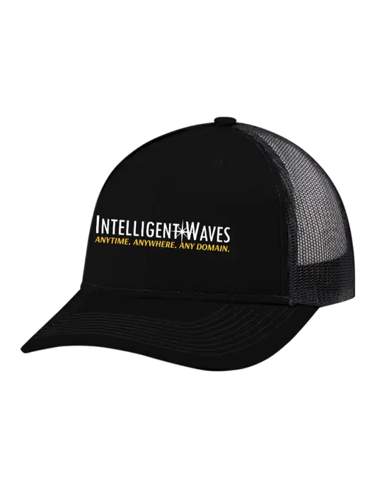 Snapback Ponytail Trucker Cap Black w/Black Mesh w/Intelligent Waves Logo