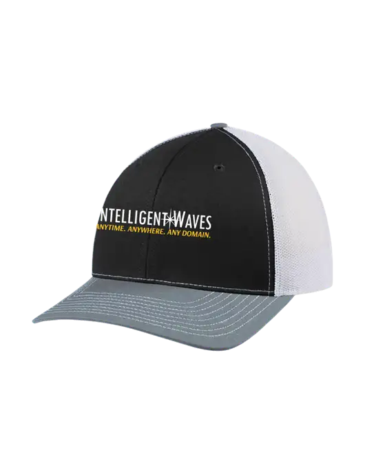 Richardson Adjustable Snapback Original 112 Trucker Cap Black/Light Heather Grey/White Mesh w/Intelligent Waves Logo