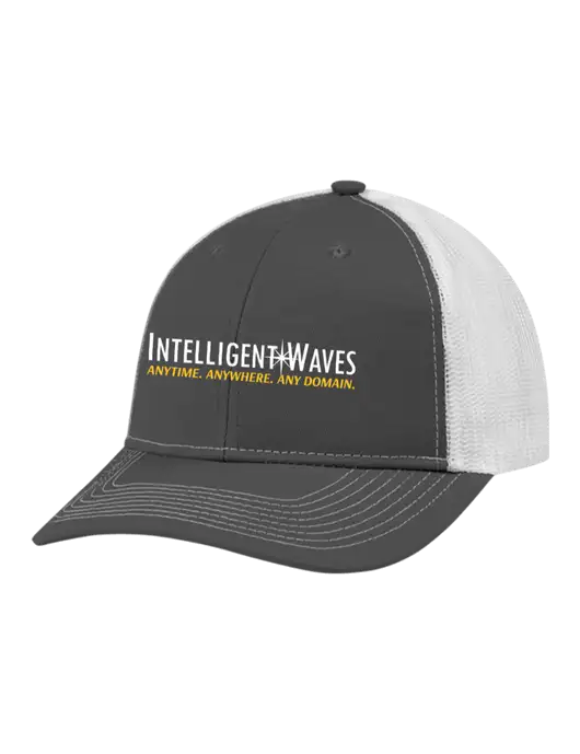 Snapback Ponytail Trucker Cap Dark Grey w/White Mesh w/Intelligent Waves Logo