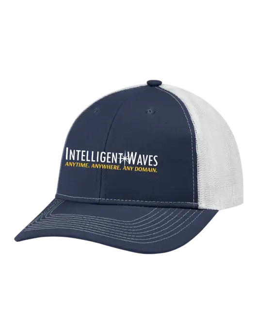 Snapback Ponytail Trucker Cap Navy w/White Mesh w/Intelligent Waves Logo