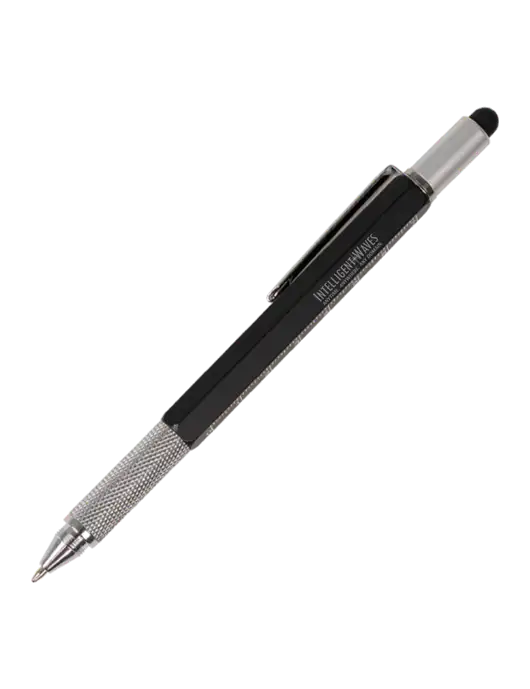 Engineer 6 in 1 Black Multi Tool Metal Pen w/Intelligent Waves Logo