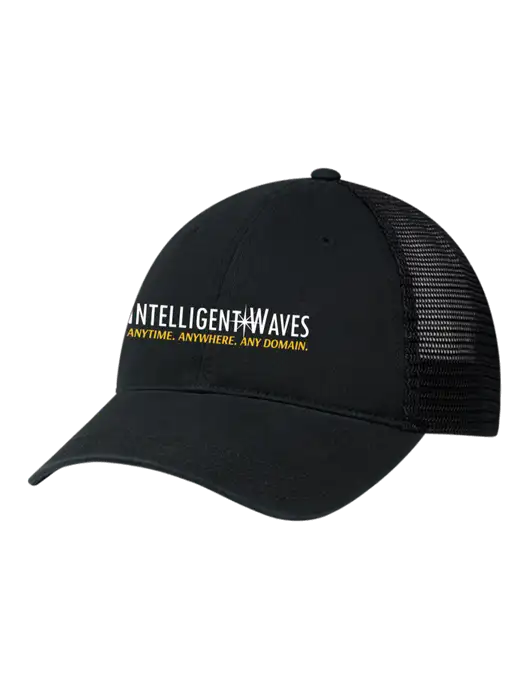 Richardson 111 Garment Washed Trucker Cap Black w/Black Mesh w/Intelligent Waves Logo
