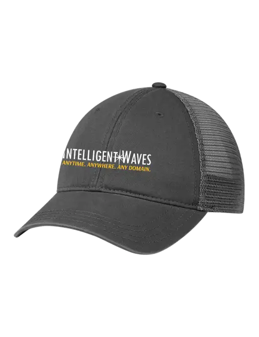 Richardson 111 Garment Washed Trucker Cap Charcoal w/Charcoal Mesh w/Intelligent Waves Logo