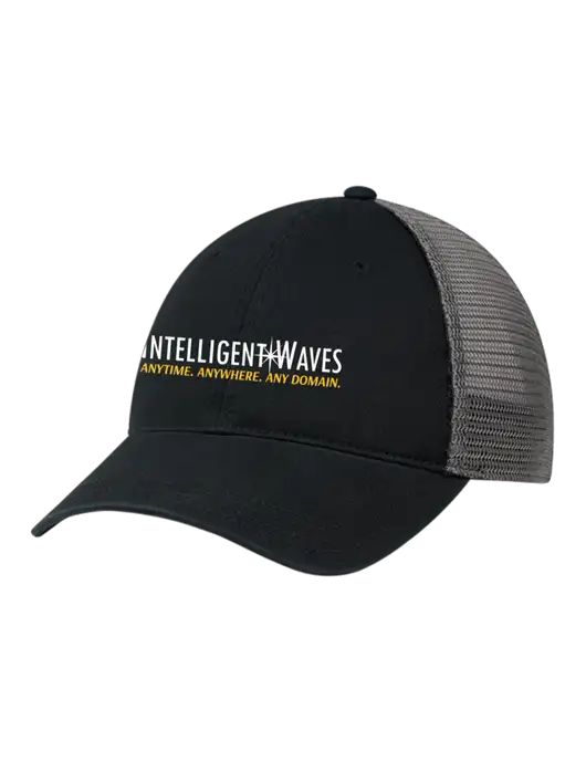 Richardson 111 Garment Washed Trucker Cap Black w/Charcoal Mesh w/Intelligent Waves Logo