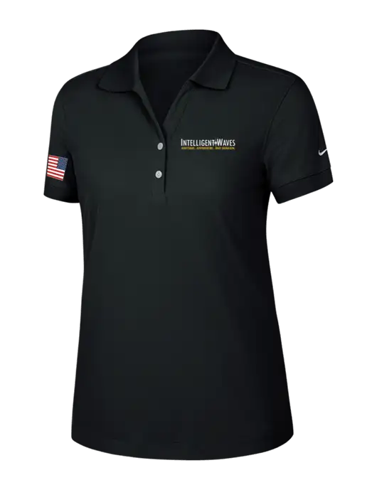 Nike Womens Dri-FIT Classic Black Polo w/Intelligent Waves Logo, US Flag Logo