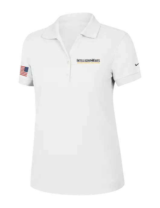 Nike Womens Dri-FIT Classic White Polo w/Intelligent Waves Logo, US Flag Logo