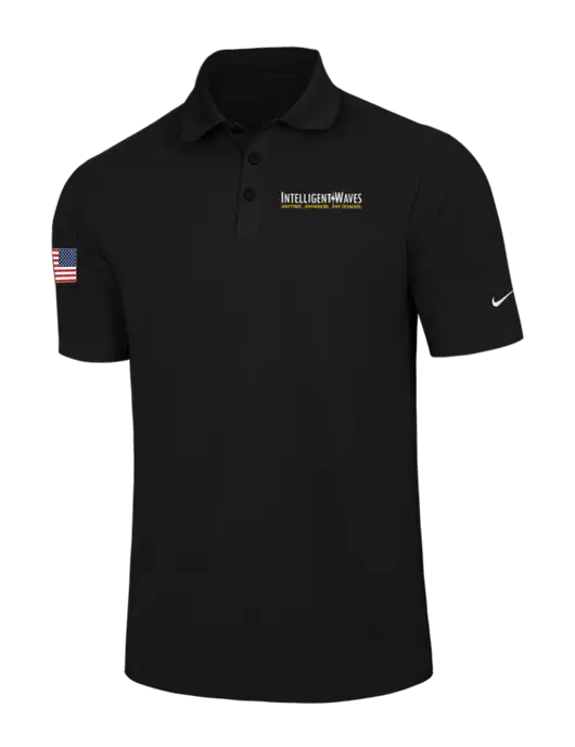 Nike Black Dri-FIT Classic Polo w/Intelligent Waves Logo, US Flag Logo